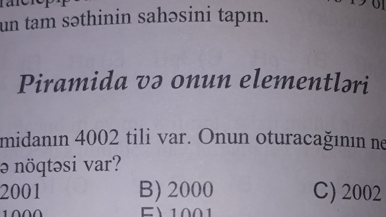 Piramida və onun elementləri. Çoxüzlülərin səthi və həcmi. Test toplusu