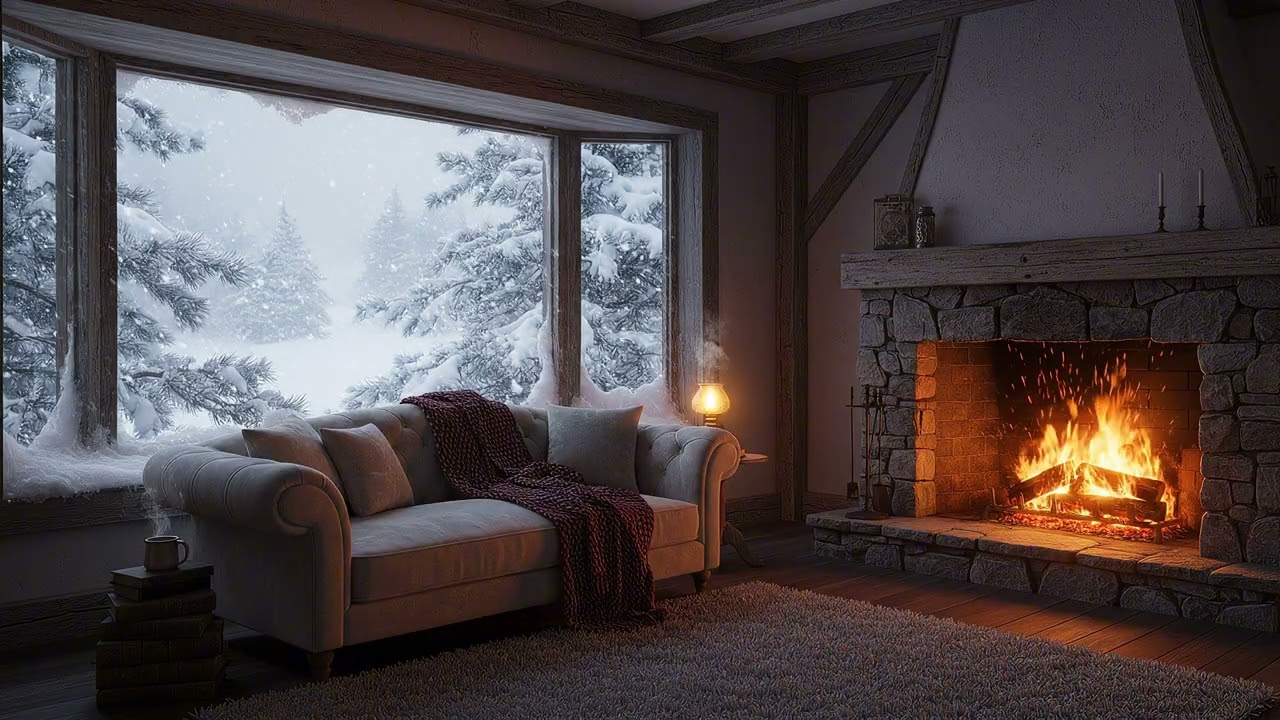 Snow Window View - fireplace - Relaxing