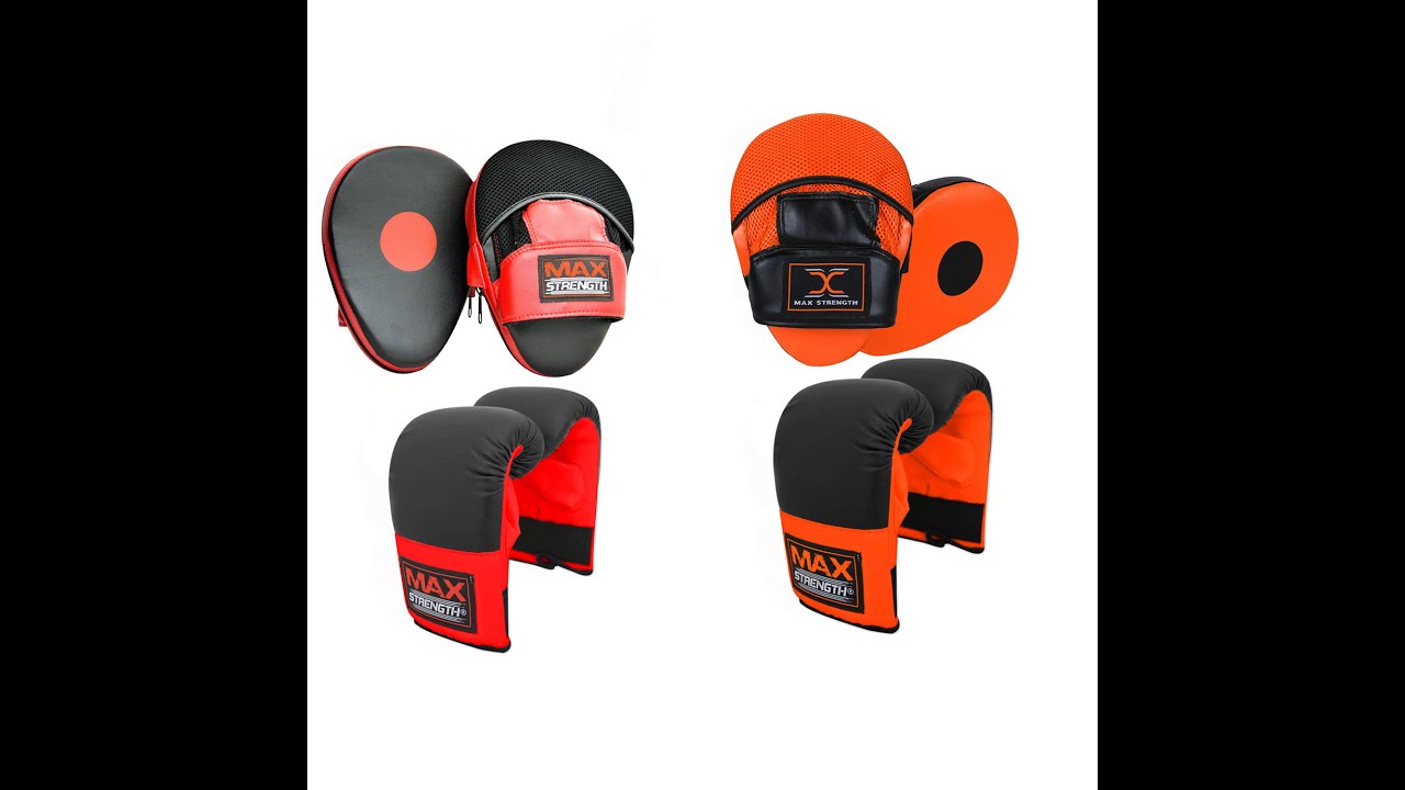Max Strength Boxing Bag Gloves and Focus Pads Set Hook & Jabs Gym Training