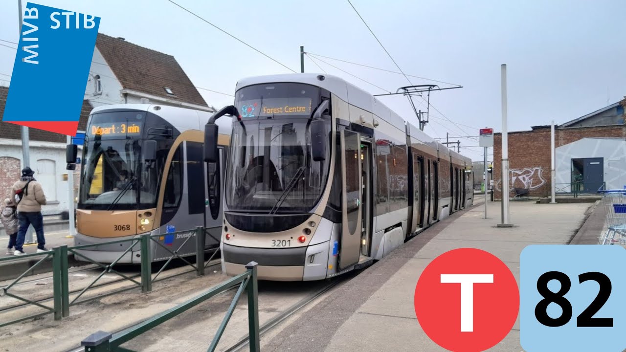 STIB Tram 82 Trajet (Forest Centre vers Gare de Berchem) dans un TNG T3200 (3201)