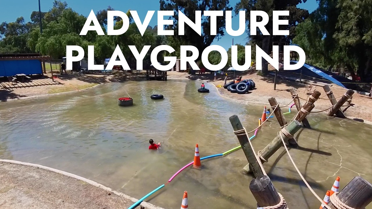 Adventure Playground in Huntington Beach with Kids - Mud Park with Pond, Rope Bridge, & Mud Slide