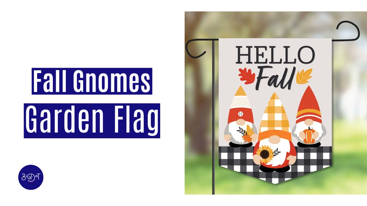 Hello Fall Gnomes Outdoor Lawn & Yard Home Decor -Autumn Harvest Garden Flag | Big Dot of Happiness
