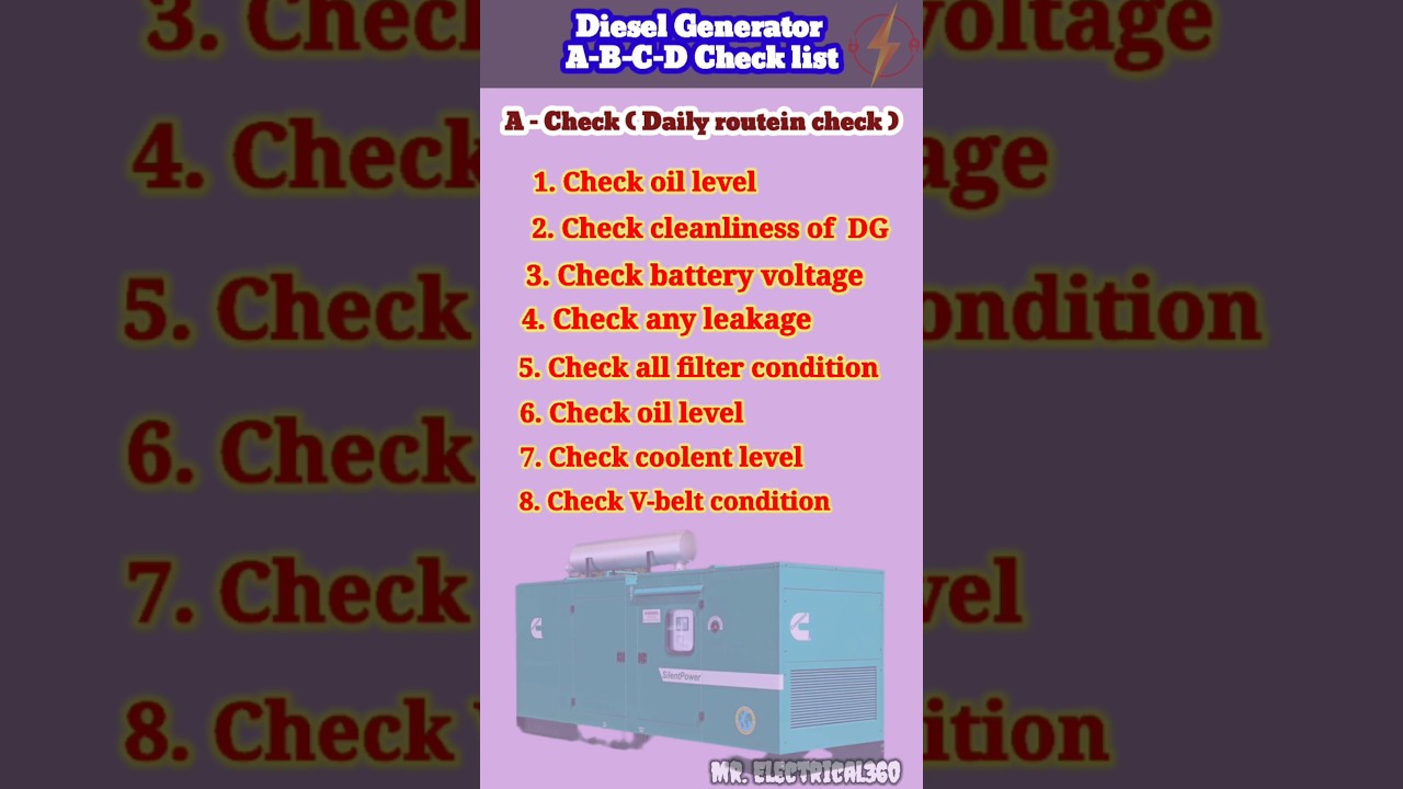 diesel generator A-B-C-D checklist #shortsviral #shortvideos #shorts #shortsfeed