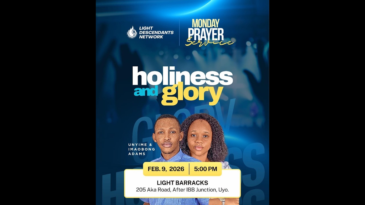 HOLINESS & GLORY || MONDAY PRAYER SERVICE || 09:02:26 || APOSTLE UNYIME ADAMS