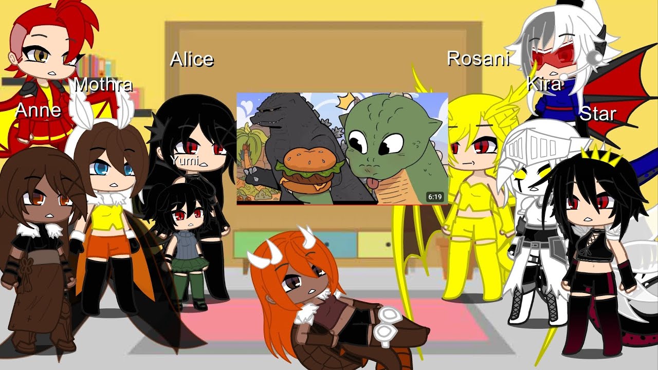 Kaijus girls react Godzilla Jr Makes a Burger| @Quazies