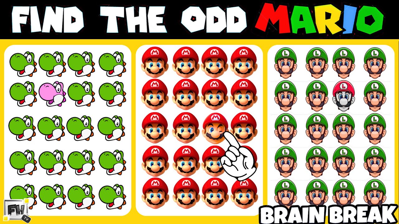 Can YOU Find the Odd One Out? Super Mario Edition | Kids  Brain Break