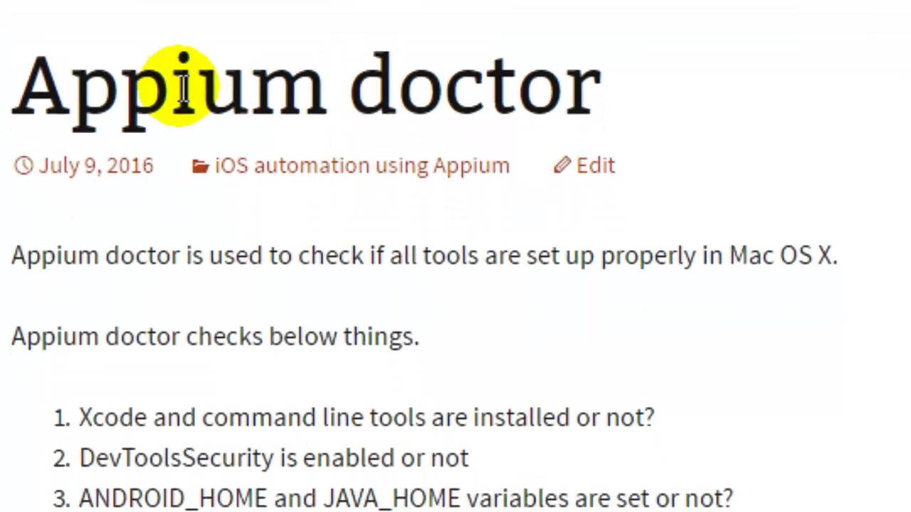 Appium doctor in Mac OS X