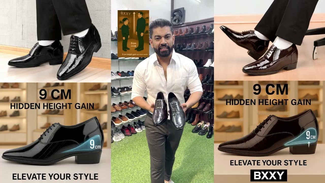 Invisible Height Increase: 3.5 Inch Glossy Formal Shoes for Men | Bxxyshoe | Mens Hidden Height Shoe