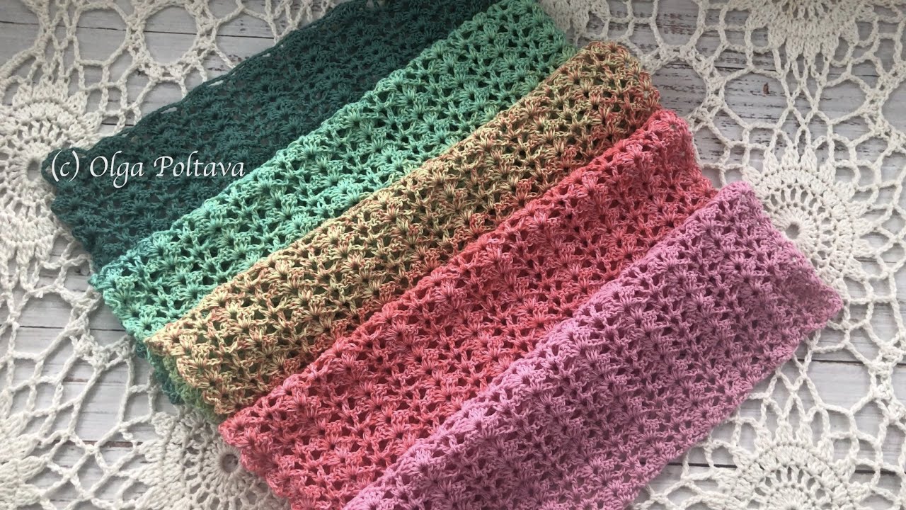 How to Crochet EASY Lacy Scarf with Shells and V-stitches, Hobbii Dahlia Summer Yarn, Tutorial