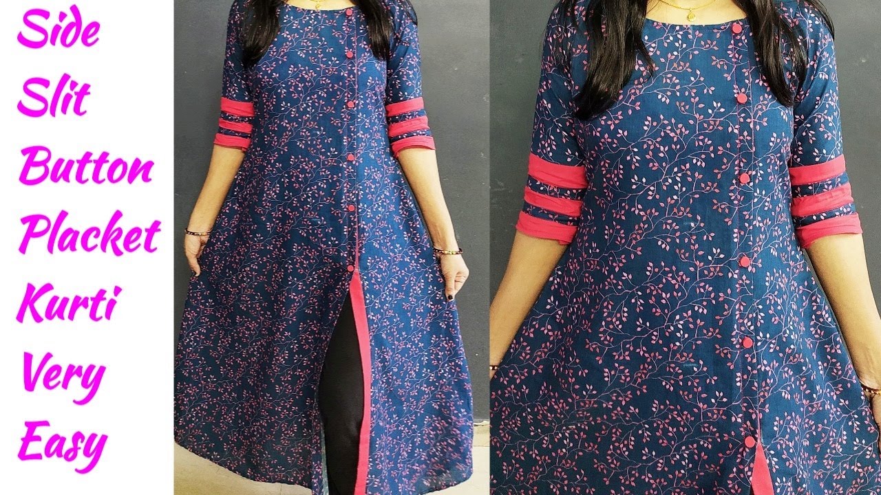 Side Slit Button Placket Kurti Cutting and Stitching | Kurti Cutting and stitching
