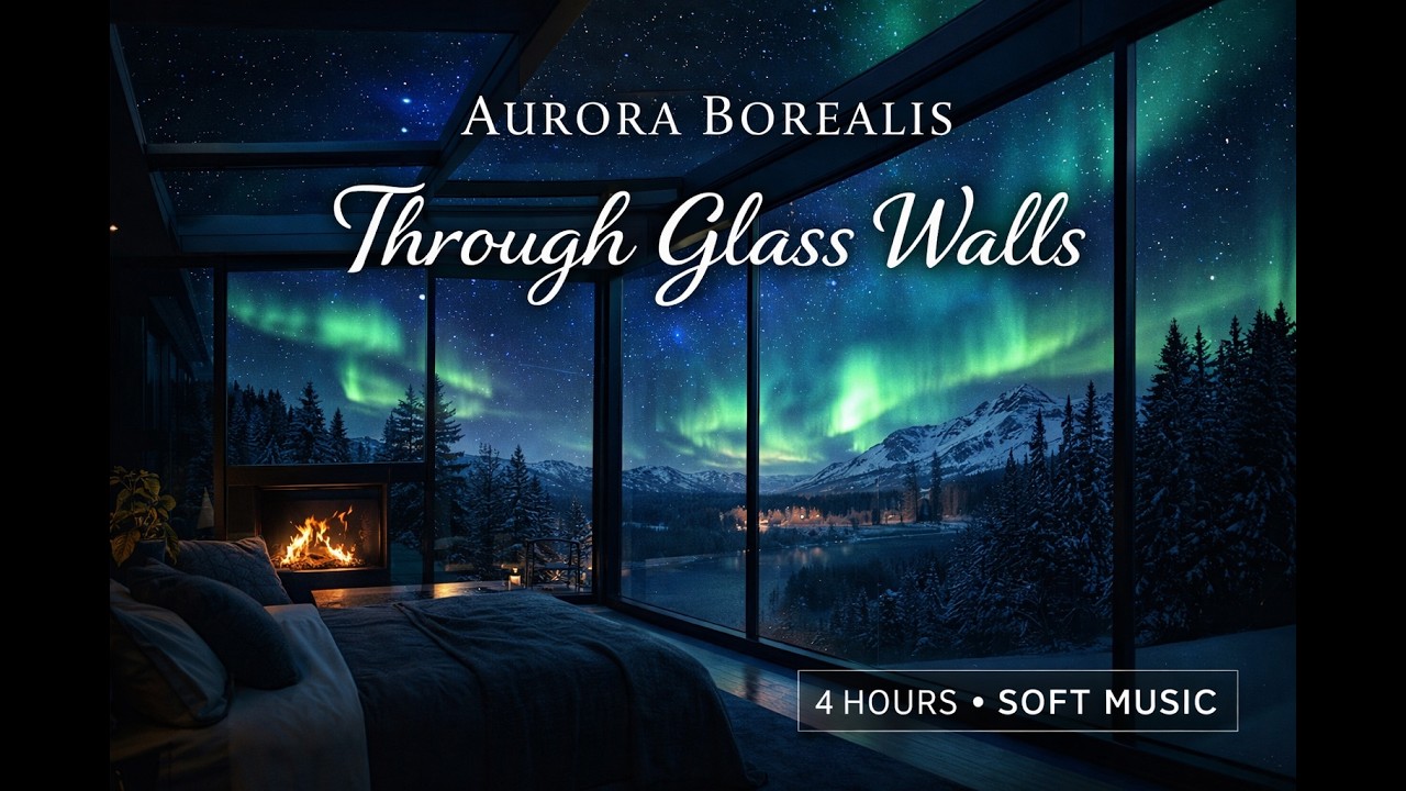 4 Hours Northern Lights Ambience | Aurora Borealis Glass Walls (Soft Music) | Modern Glass Ep.1
