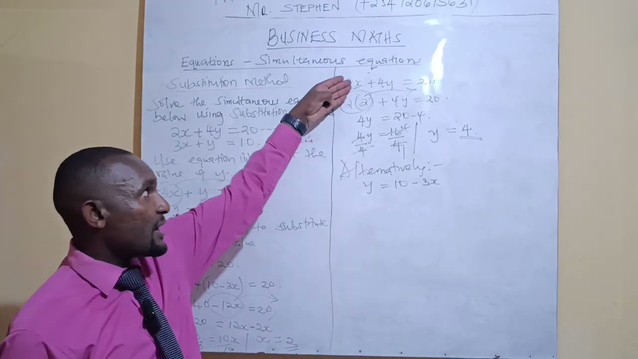 Solving Simultaneous Equations Using the Substitution Method | Step-by-Step Algebra by Mr. Stephen