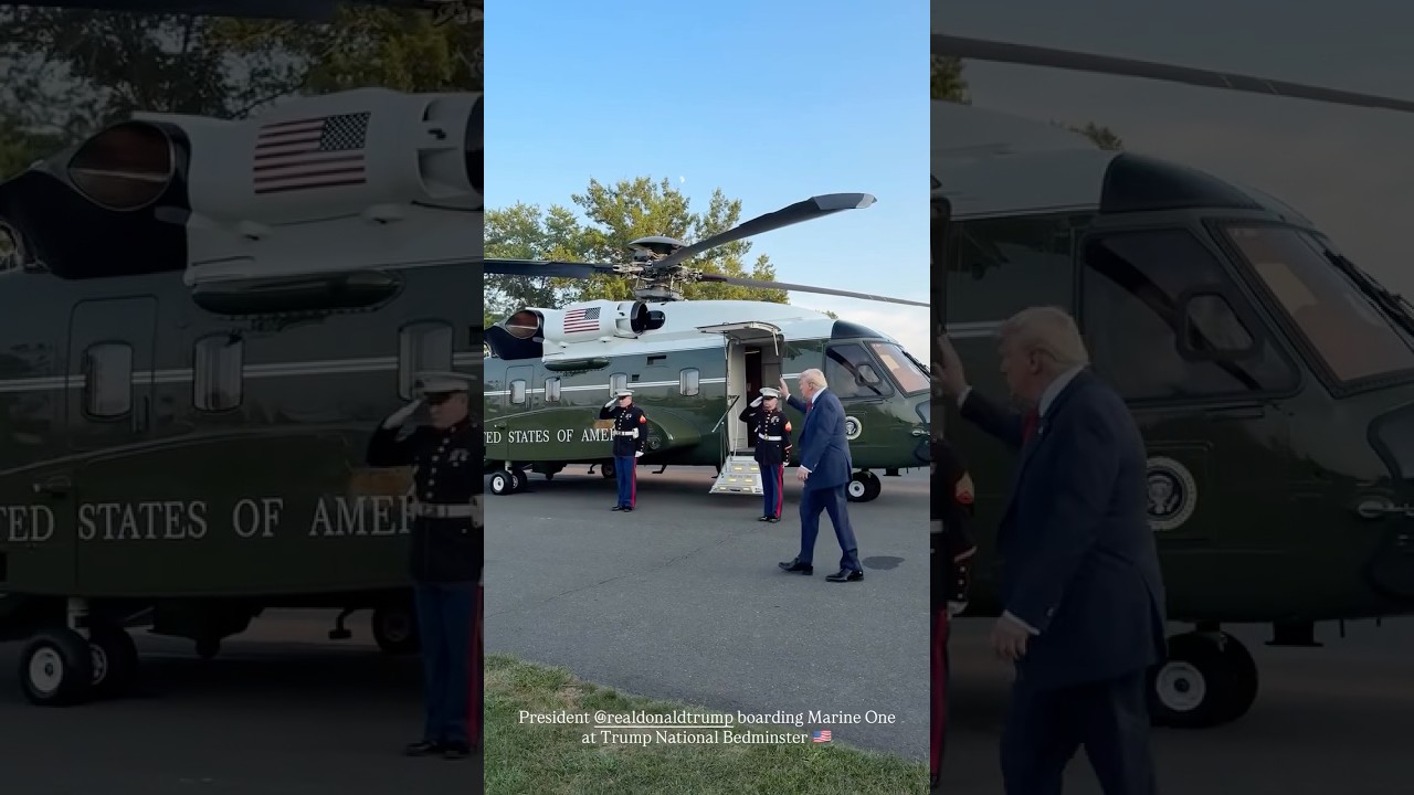 President Grealdonaldtrump boarding Marine One at Trump National Bedminster #donaldtrump #trumpnews