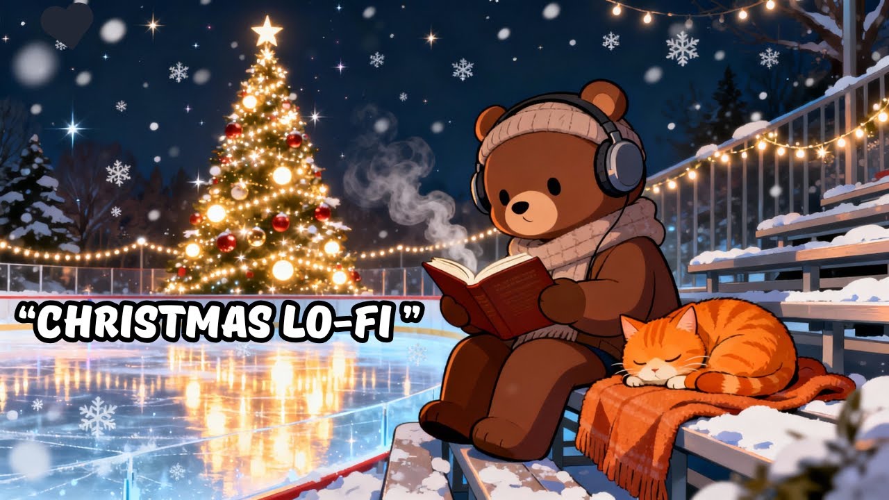 Christmas Ice Rink Lo-Fi 🎄❄️ | Cozy Winter Study Beats with Bear & Sleeping Cat