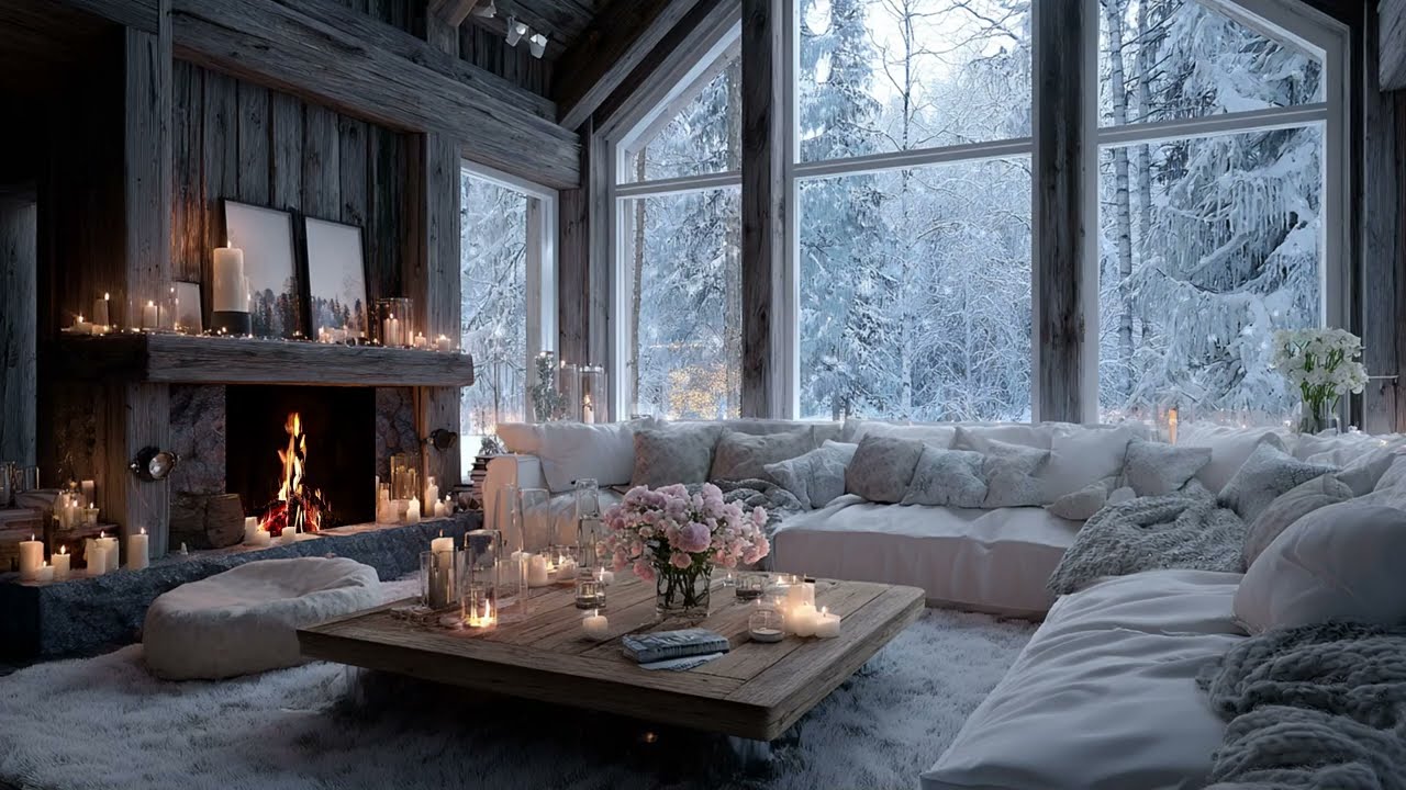 Emotional Piano With Snow And Fire Creating A Warm And Calm Winter Atmosphere