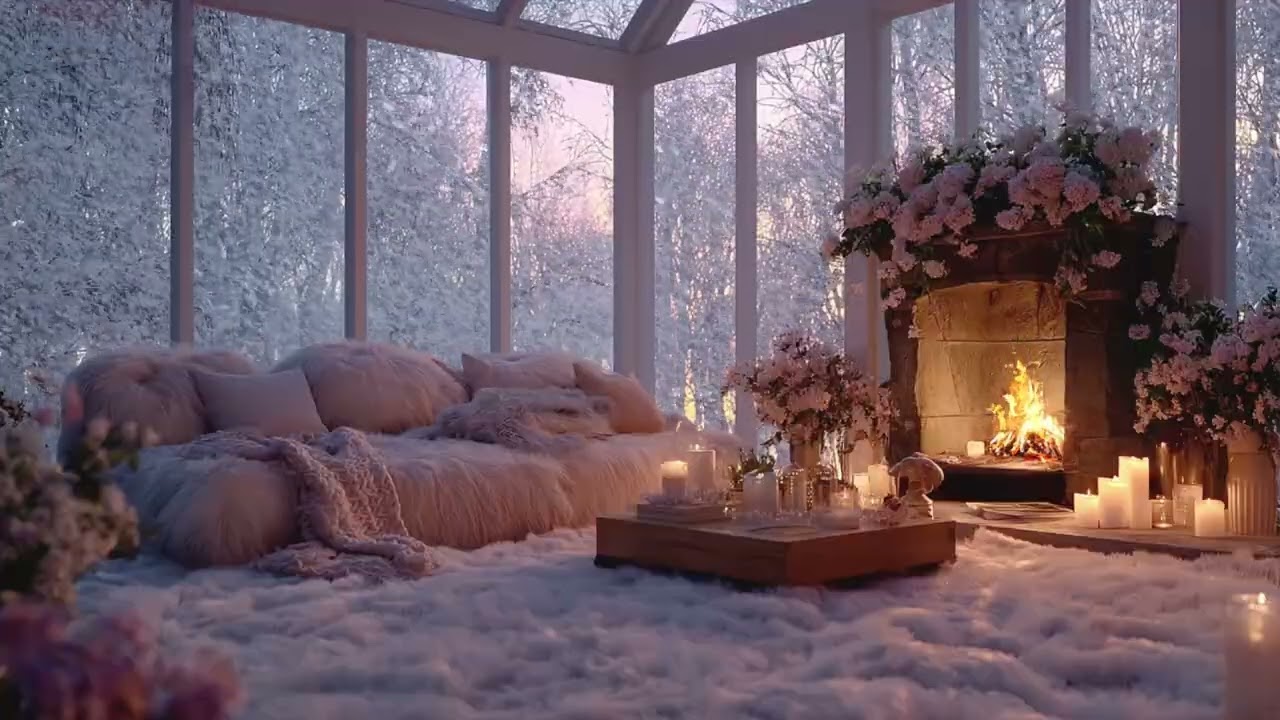 ✨ 3 Hours White Ember Fireplace Ambience | Soft Snowfall Glow for Calm Thoughts & Deep Focus