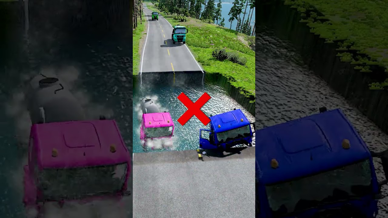 Tanker trucks vs massive water pit #92 | #doublespeedbumps  #carsvswaterpit #carsvsdeepwater