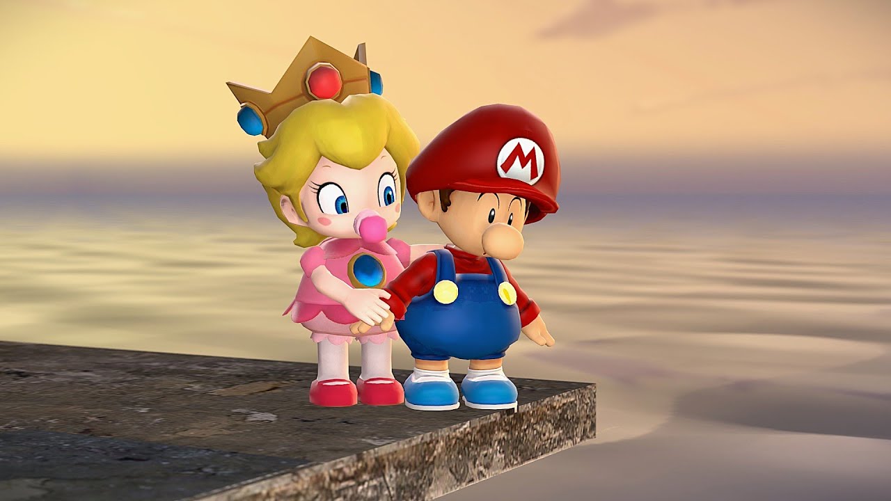 Baby Mario learns to swim