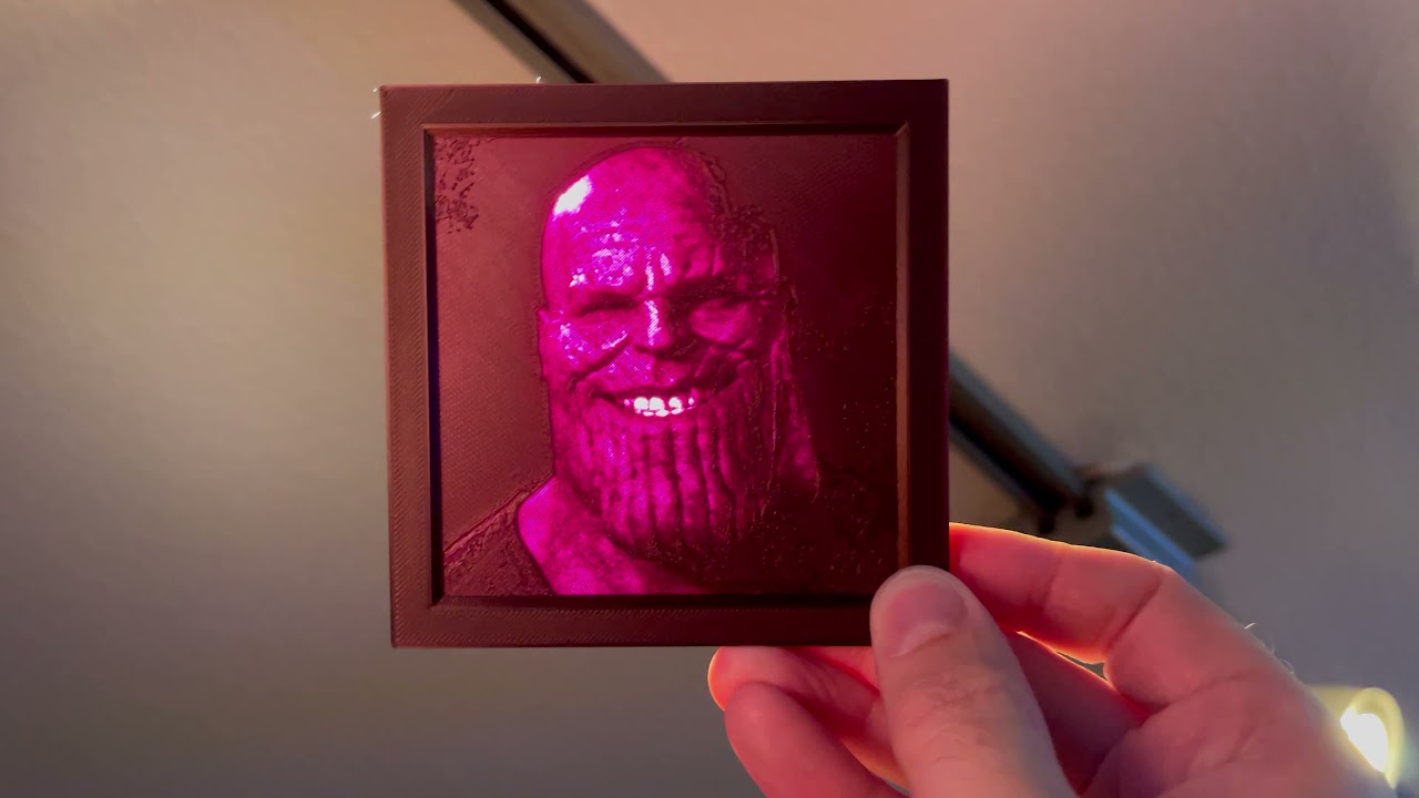 Thanos lithophane on Prusament Mystic Brown pla