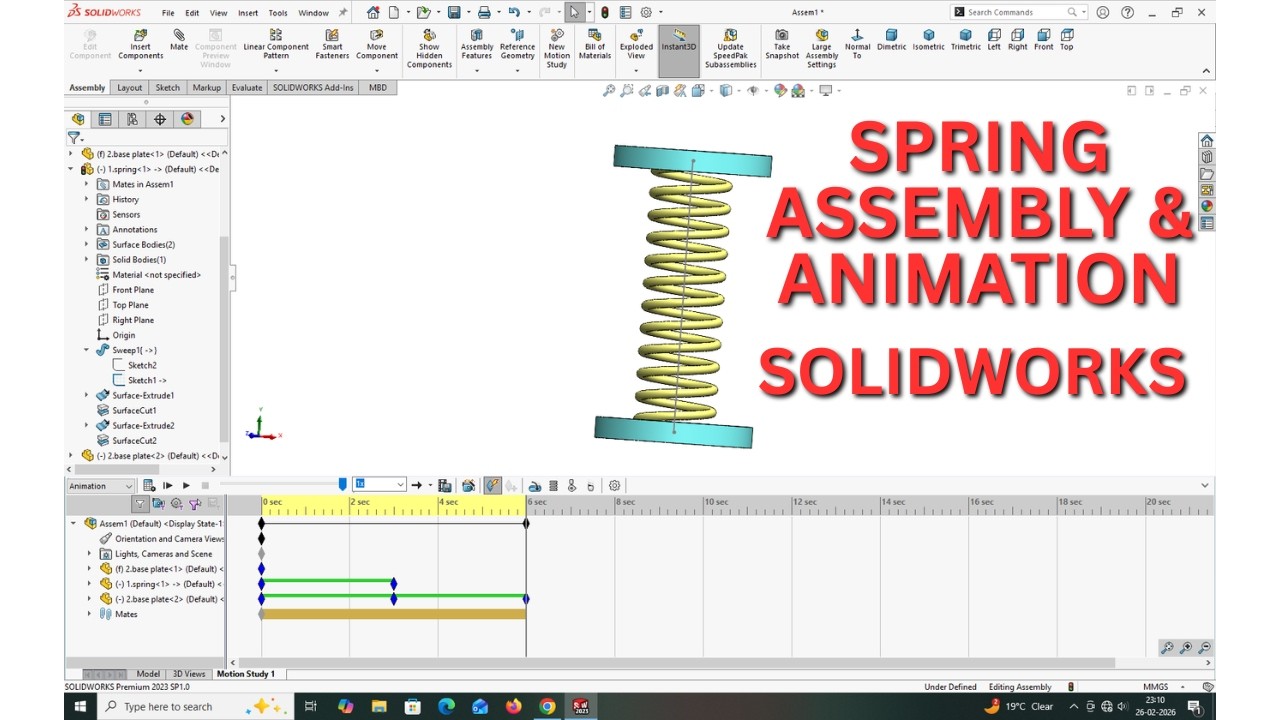 Сборка и анимация пружин в SolidWorks.