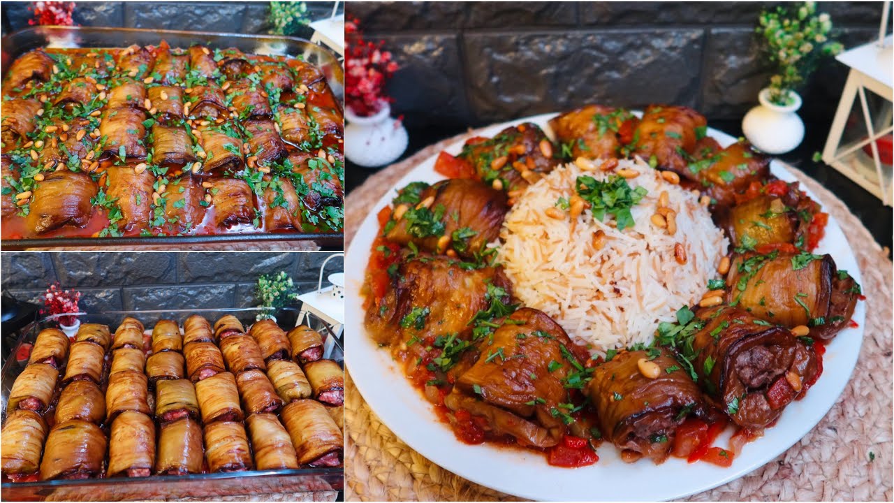 رولات الباذنجان محشيه باللحمة مع اطيب صلصه البندورة حضريها لعيلتك اطيب والذ وصفة 😋