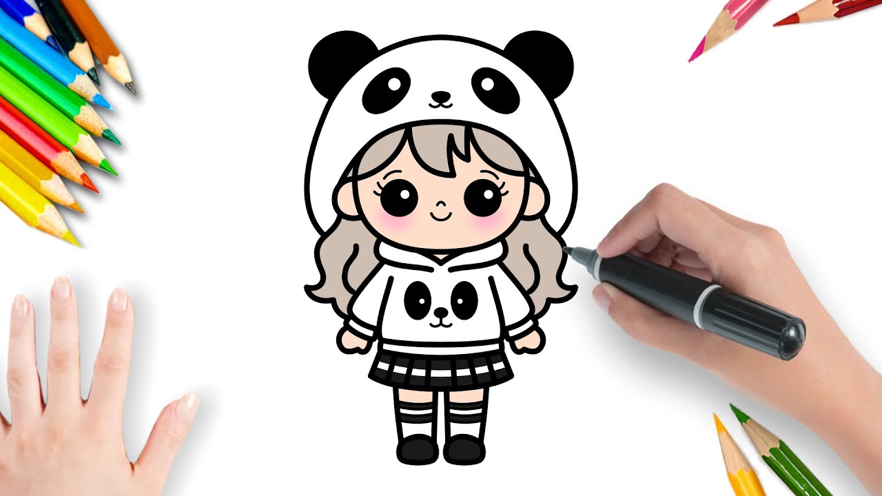 Como Desenhar Uma Menina Fofa Com Roupa de Panda | Passo a Passo