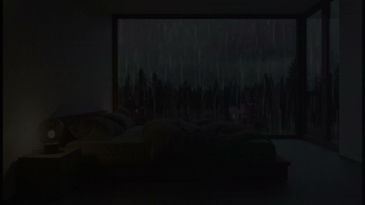Rainfall in a Dark Bedroom (No Ads) | 8 Hours Dark Room Rain Ambience