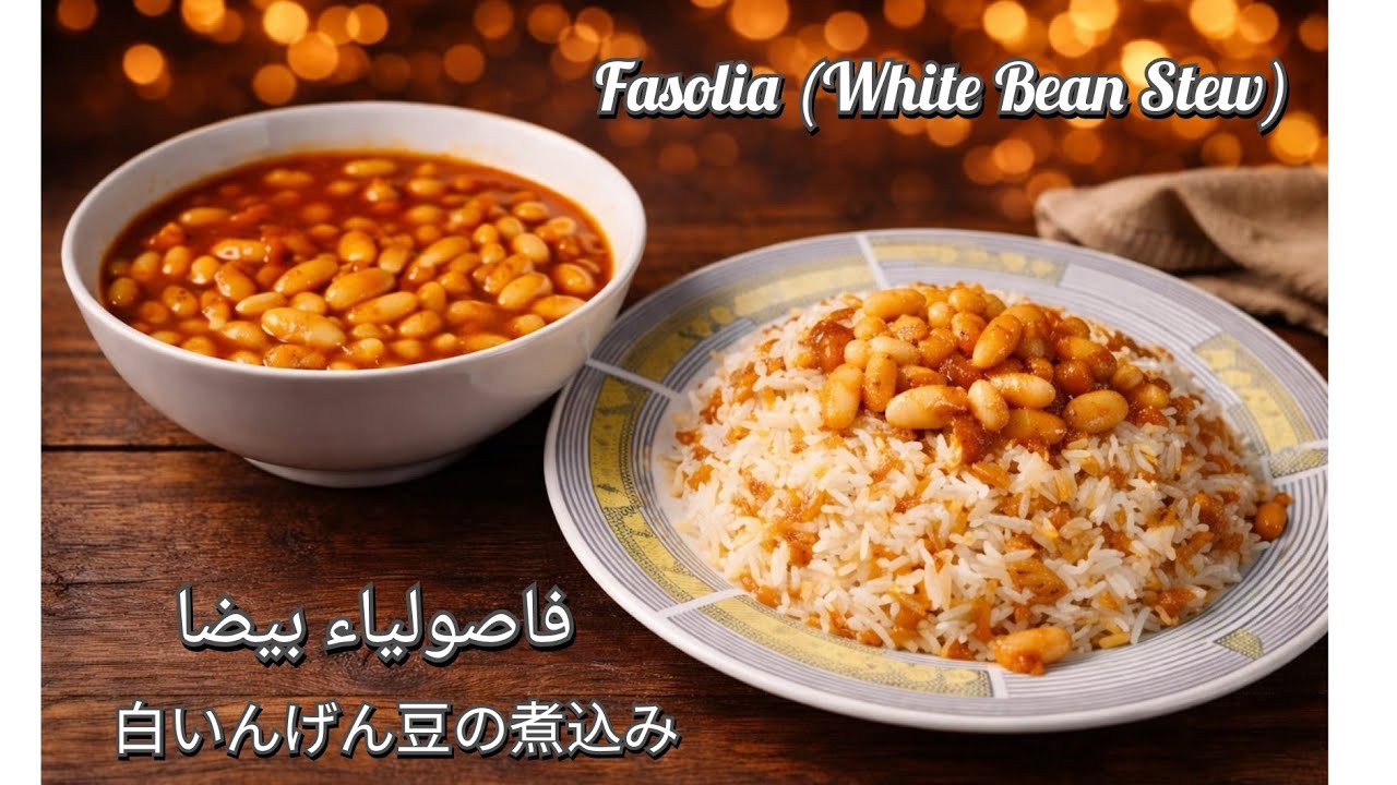 فاصولياء بيضا وأرز  | Fasolia (White Bean Stew & Rice | 白いんげん豆の煮込み