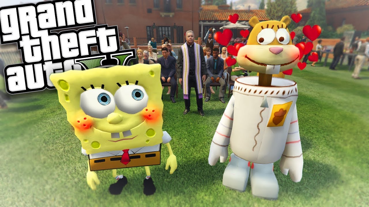 SPONGEBOB GETS MARRIED TO SANDY MOD (GTA 5 PC Mods Gameplay)