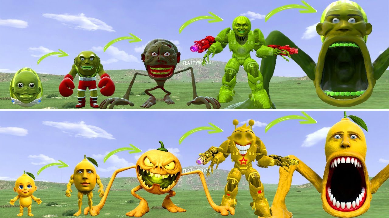 ???: ALL NEW EVOLUTIONARY FORMS OF LINGANG MELON MONSTER VS MONMON LEMON MONSTER IN GMOD!