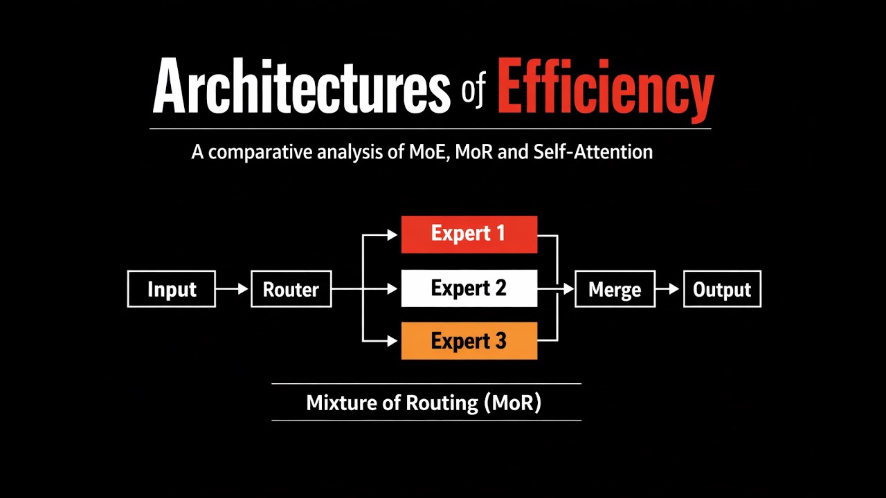 Mixture of Experts, MoR and Self-Attention: Architectures of Efficiency. A comparative analysis. MoE