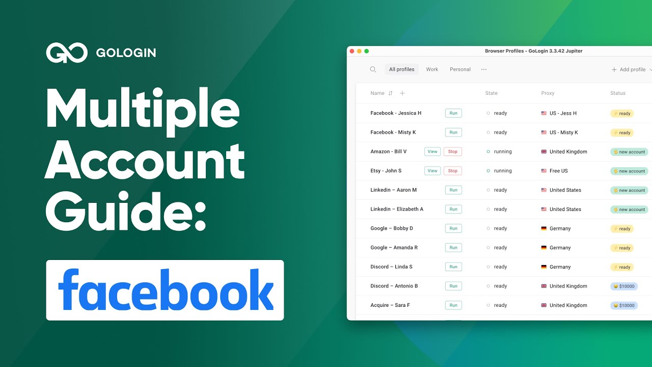 How to run multiple accounts on any website with GoLogin