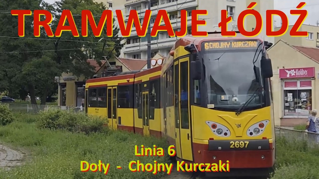 Tramwaje Ł&oacute;dź. Linia 6 Doły - Chojny Kurczaki. Cała trasa/Tram line 6 in Ł&oacute;dź (Poland). Entire route