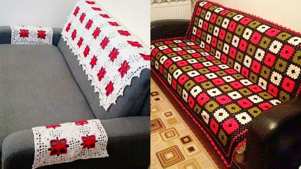 2022Latest Beautiful White Crochet Family Sofa Cover Designs ideas/Crochet sofa chair cover design
