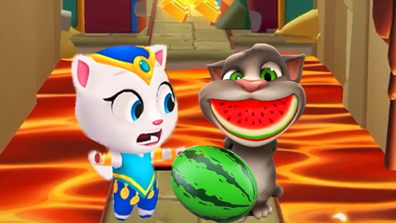 Talking Tom Gold Run Angela vs Talking Tom Cat