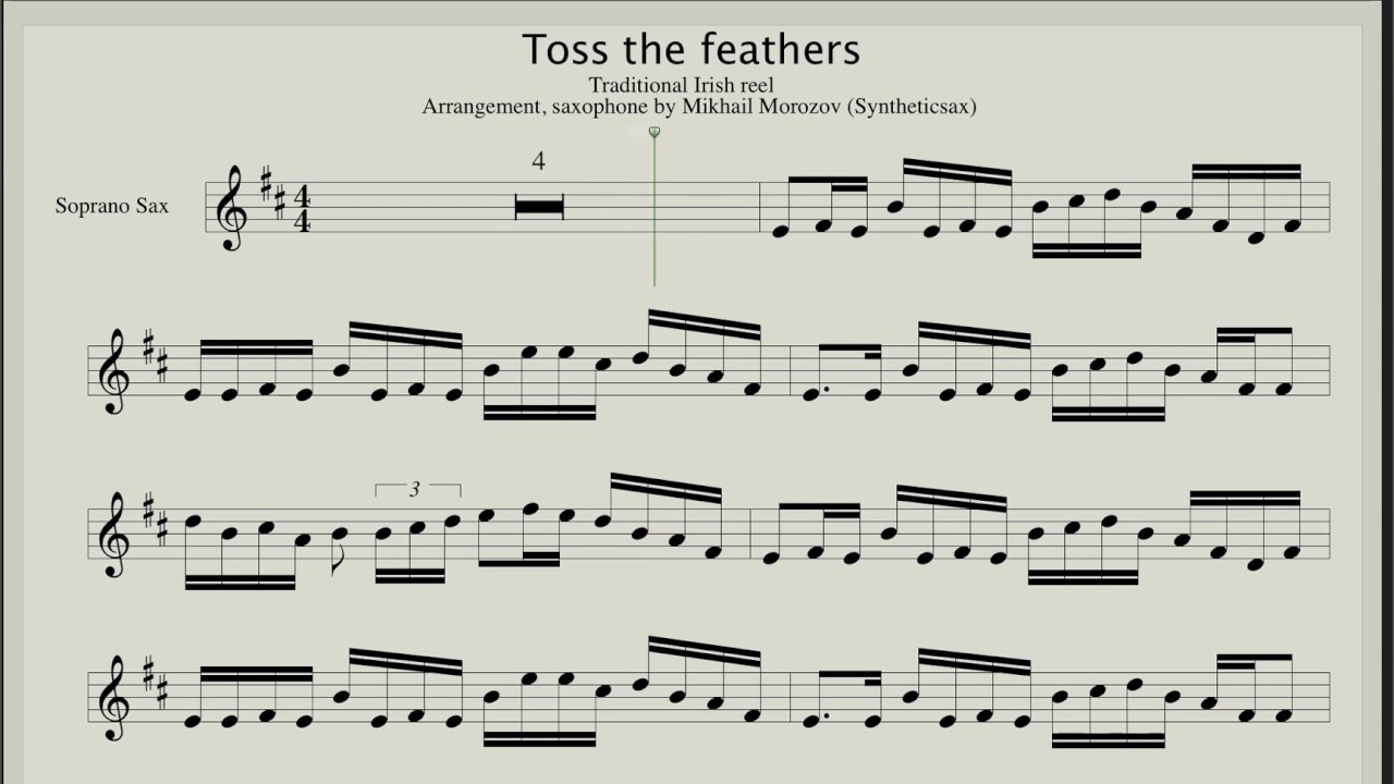 Toss The Feathers (Traditional Irish Reel) Backing track & Score for sax soprano