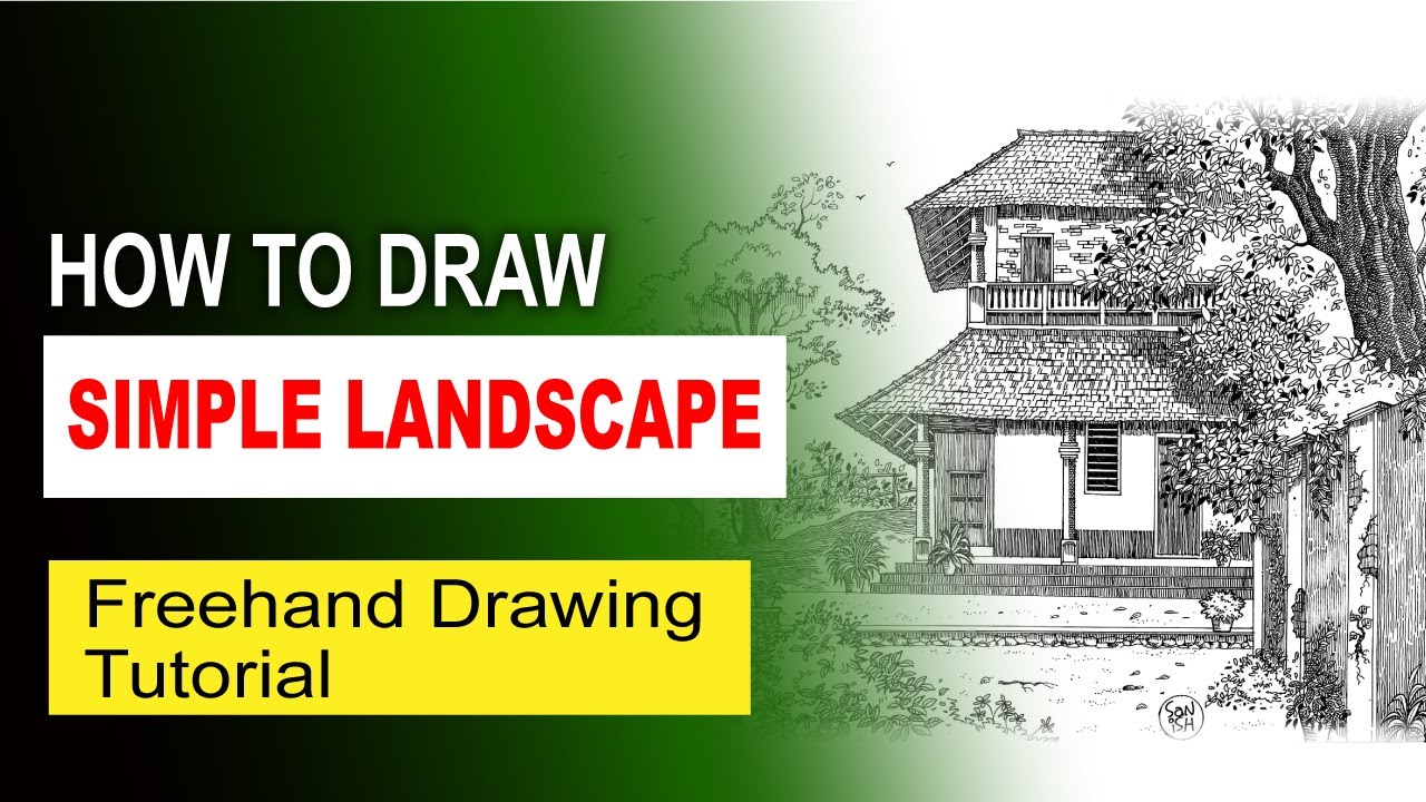 How o draw simple landscape | പേന കൊണ്ട് ഒരു വീട് വരയ്ക്കാം | Freehand Drawing Tutorial #02