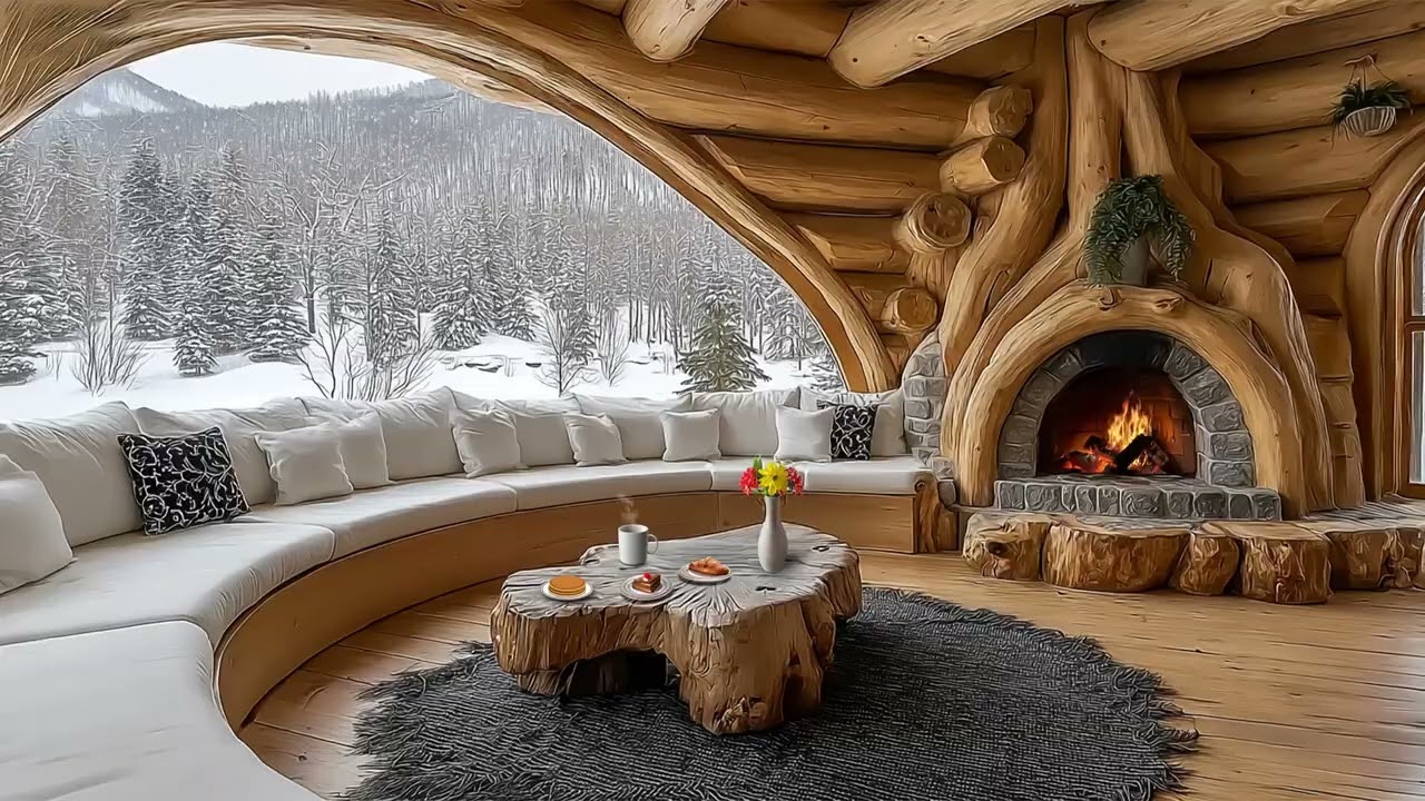 Jazz & Cozy Fireplace 🌹Snowy Cabin Ambience !!