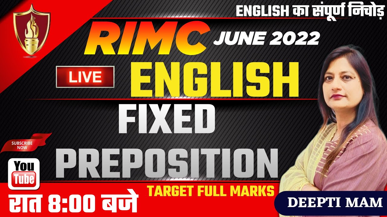 RIMC English Fixed Preposition | Part - 1 | Sukhoi Academy | Deepti Mam | RIMC June 2022