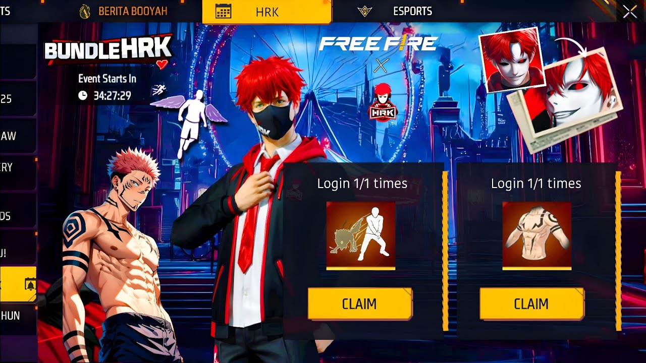 FREE HRK BUNDLE 🤯 CLAIM ✅ NEW LOL EMOTE 🤣🗣️ FF NEW EVENT 💎 FREE REWARDS FF × JJK😱 GARENA FREE FIRE 🔥