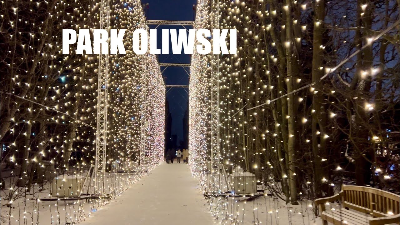 Park Oliwski Świątecznie - Iluminacje wieczorny spacer Citywalk 4K Walking Tour