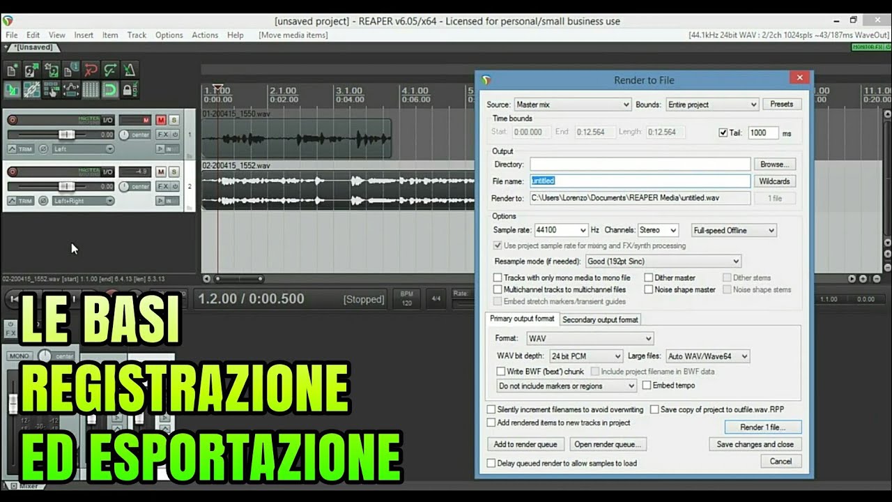 Registrare ed Esportare in mp3 su Reaper