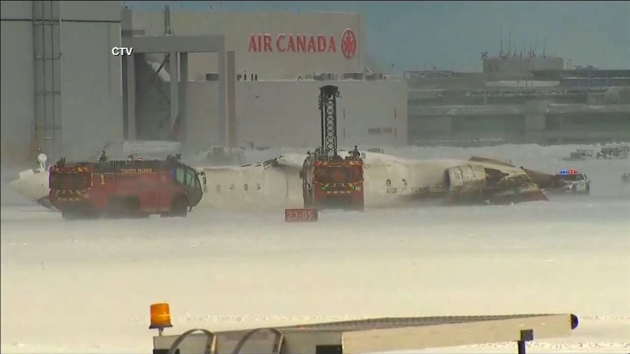 Delta plane crashes, catches fire at Toronto airport