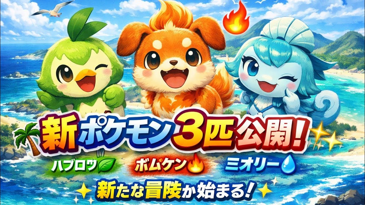 🌊新ポケモン登場！ハブロウ・ポムケン・ミオリーで冒険開始🔥🐤🐶💧 #ポケモン #新作 #ウインドウェーブ