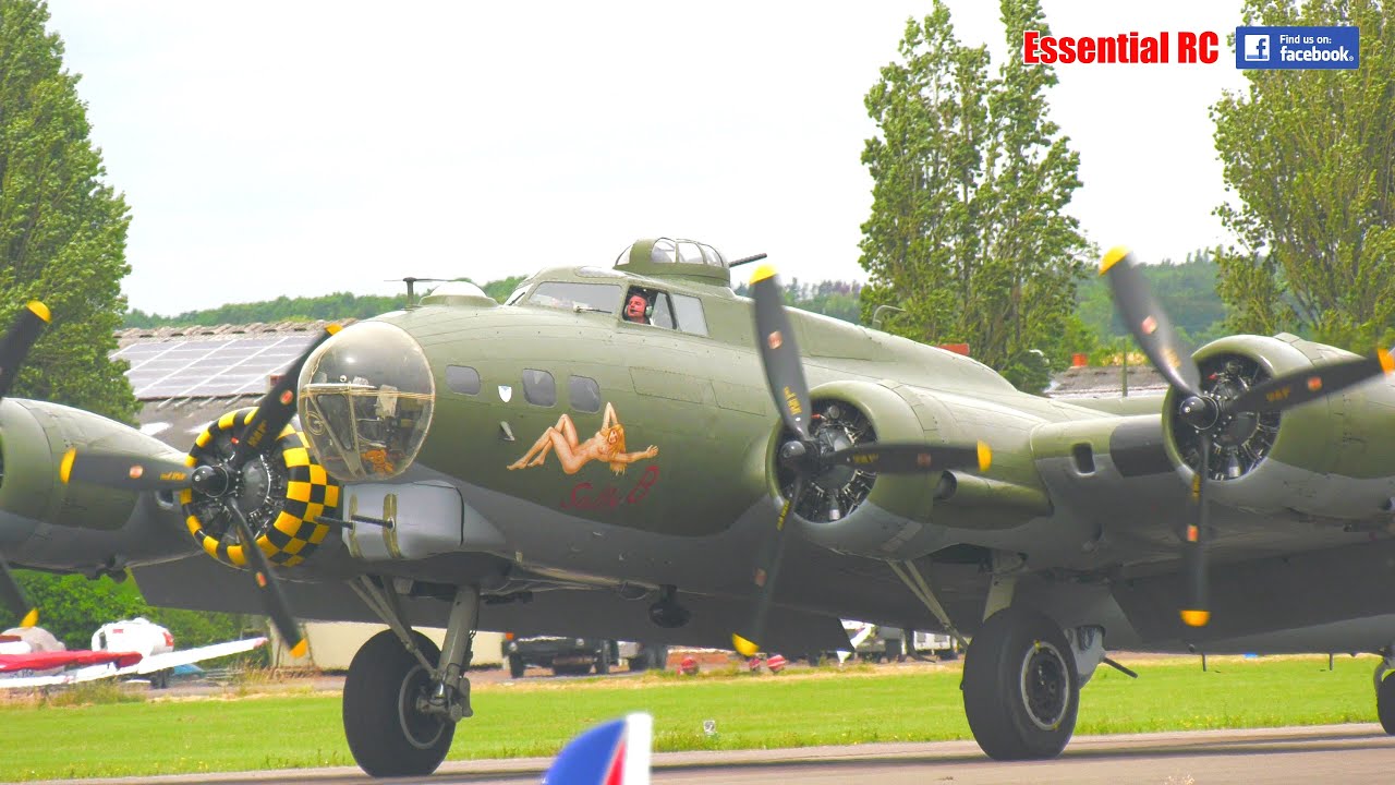 Boeing B-17G Flying Fortress 'SALLY B' flies over and lands at North Weald Airfield