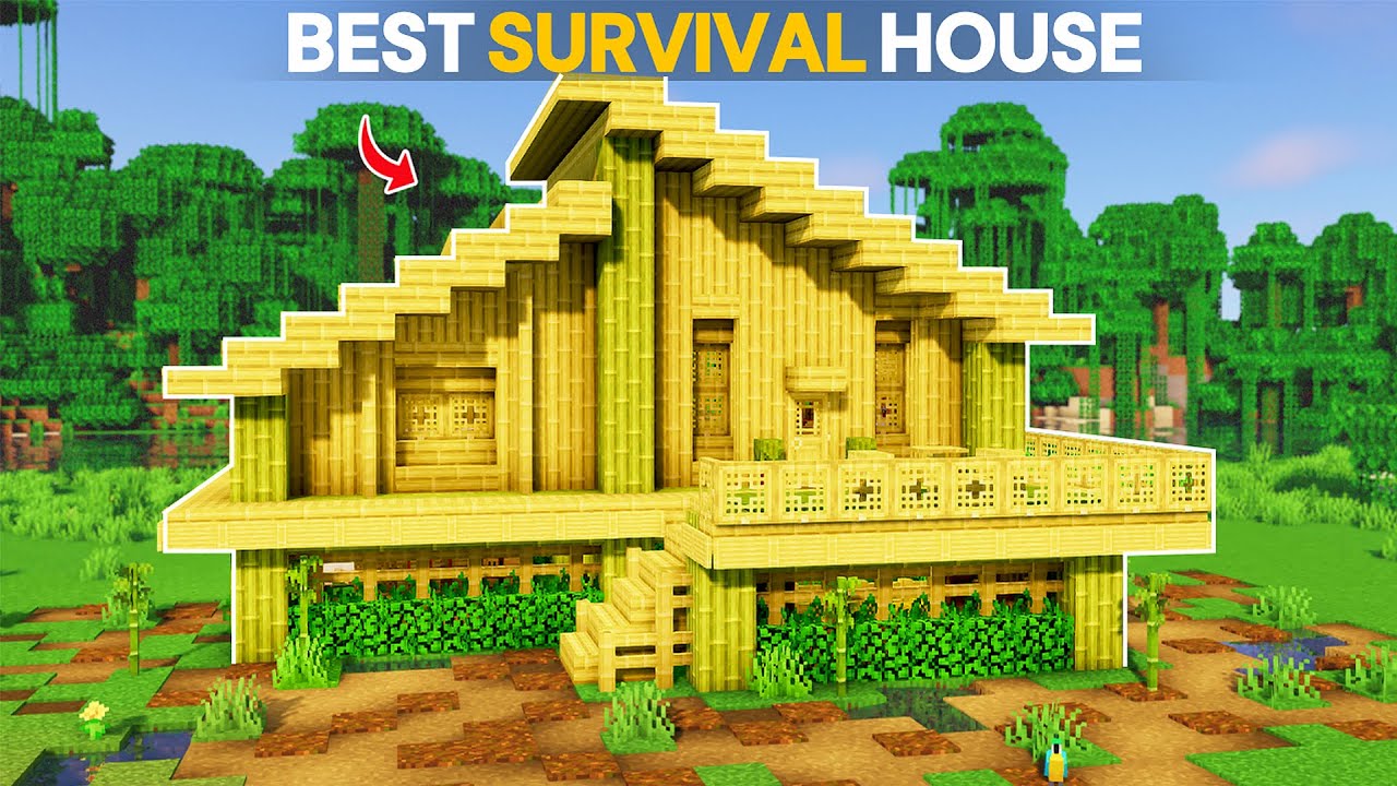 How to Build An Easy Survival Bamboo House In Minecraft - Tutorial🏡