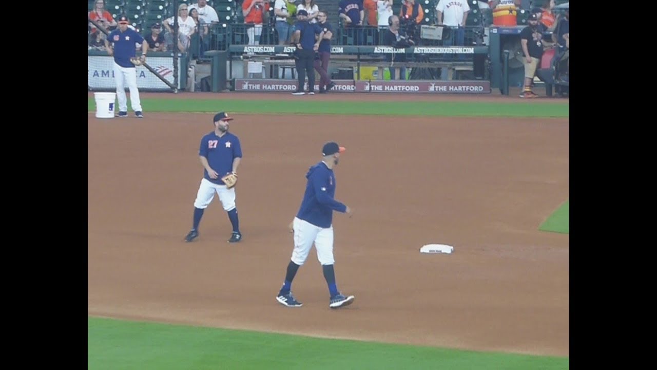 Astros infield practice: Jose Altuve, Carlos Correa, Yuli Gurriel, Diaz...2019 Home Opener...4/5/19