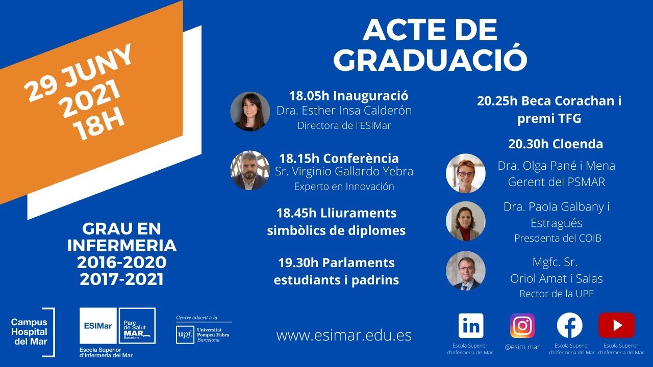 Graduació Grau en Infermeria - Escola Superior d'Infermeria del Mar