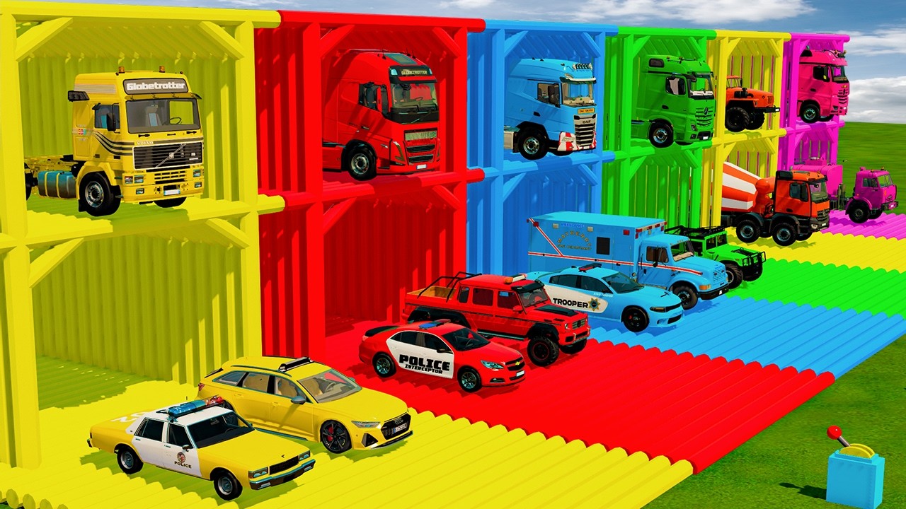 TRANSPORTING POLICE CARS, FIRE TRUCKS and AMBULANCE with MAN TRANSPORTERS! Farming Simulator