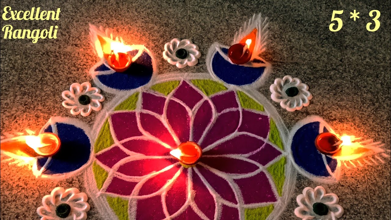 Karthigai madha deepam rangoli | 5*3 dots vilakku kolam | Diya muggulu @Excellent Rangoli